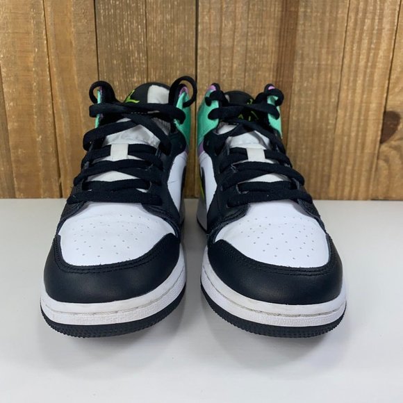 Jordan 1 Mid Pastel Black Toe Womens 6.5 Girls 5Y Green Purple Athletic Shoes - Picture 2 of 11